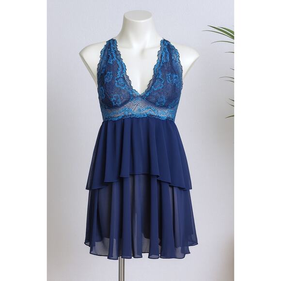 Early 2000s Fairy Coquette Blue Lace Babydoll Slip Dress Layered Chiffon - Picture 15 of 16